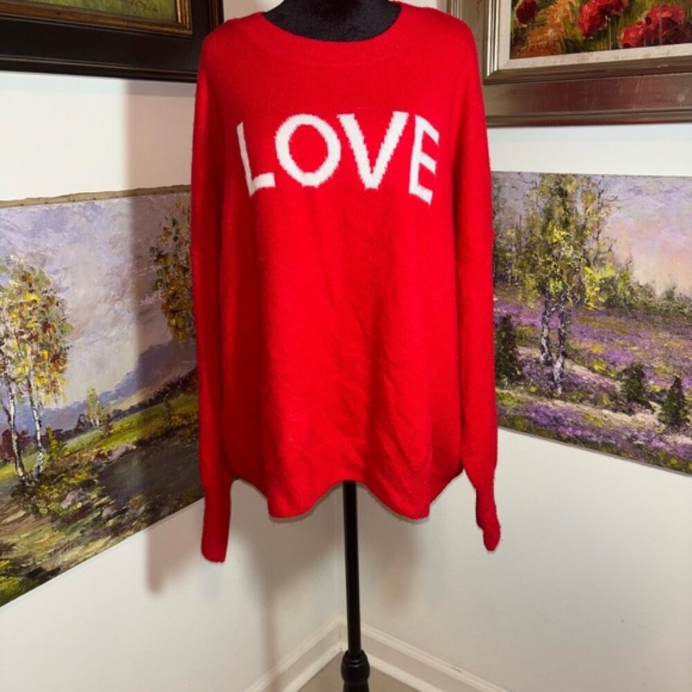 Vince Camuto Red and White Crew Neck Sweater